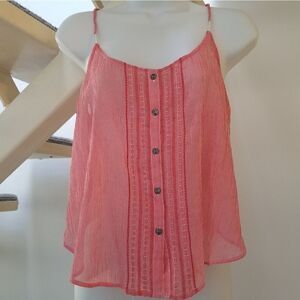 Aerie Red & White Striped Button Up Sheer Cami Sz M